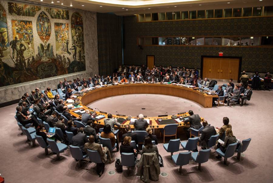  A United Nations Security Council meeting takes place on March 3, 2014 in New York City. (Andrew Burton/Getty Images)