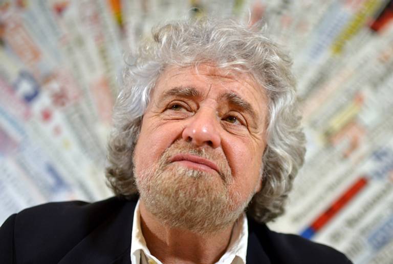 Five Star Movement leader Beppe Grillo gives a press conference on January 23, 2014 in Rome. (GABRIEL BOUYS/AFP/Getty Images)