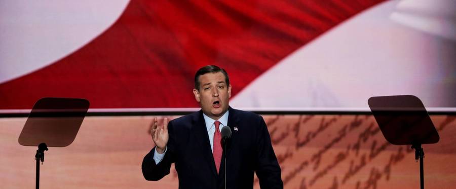 Sen. Ted Cruz (R-TX) delivers a speech on the third day of the Republican National Convention at the Quicken Loans Arena in Cleveland, Ohio, July 20, 2016. 