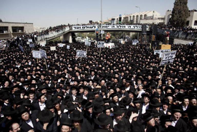 Ultra-Orthodox Jews attend a June 17 rally in Jerusalem.(Uriel Sinai/Getty Images)