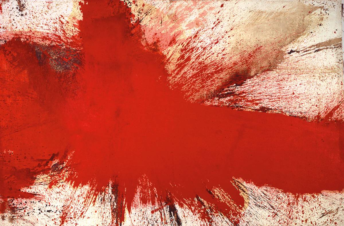 Hermann Nitsch, ‘Schüttbild (action painting),’ dispersion paint on burlap, 200 x 300 cm, 1986
