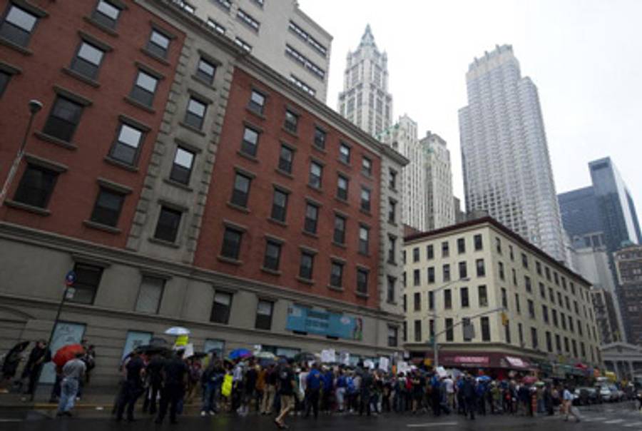 A rally near the proposed site last month. Woolworth Building in the background.(Don Emmert/AFP/Getty Images)