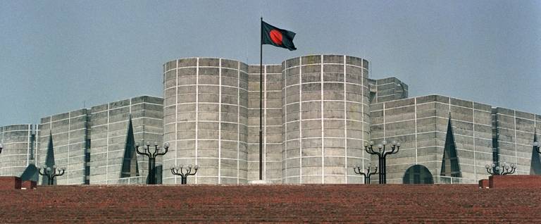 Bangladesh's parliamentary building, Jatiya Sangsad, in Dhaka, which was designed by Louis Kahn. Image photographed on January 13, 1994. 
