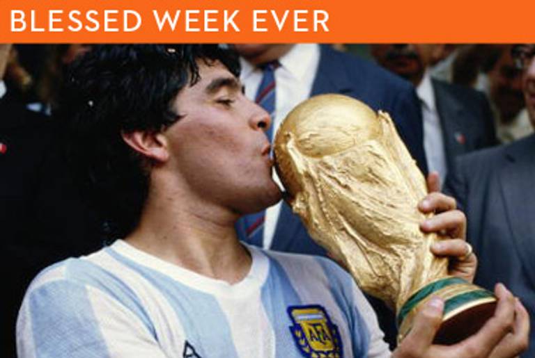 Argentina’s Diego Maradona kisses the World Cup trophy after defeating West Germany 3-2 in the 1986 final, held the Azteca Stadium in Mexico City.(Allsport UK/Getty Images)