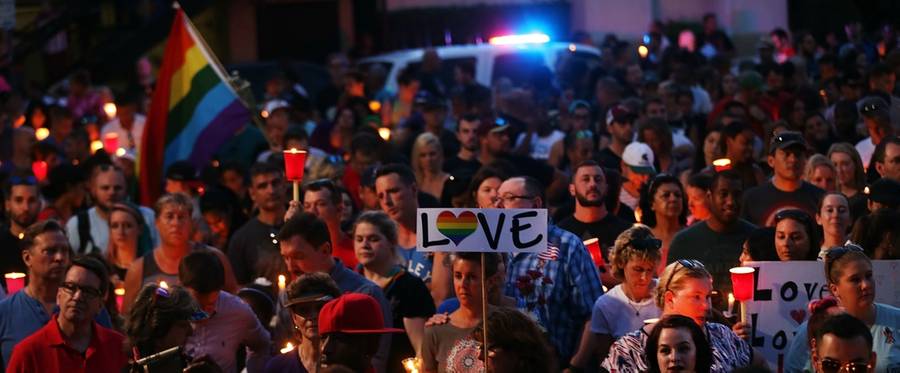 The scene at a memorial service for the victims of the Pulse nightclub shooting in Orlando, Florida, June 19, 2016 