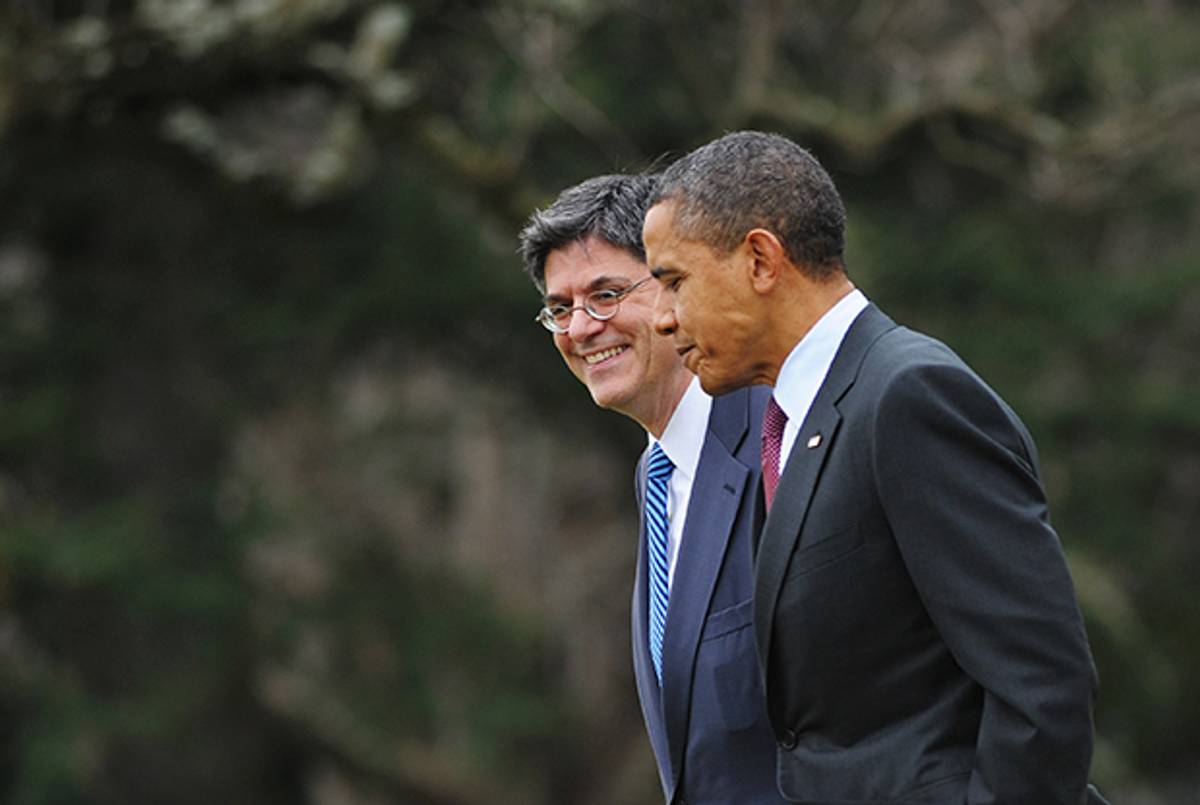 White House Chief of Staff Jack Lew and President Barack Obama walk on the South Lawn of the White House on March 2, 2012.(Mandel Ngan/AFP/Getty Images)