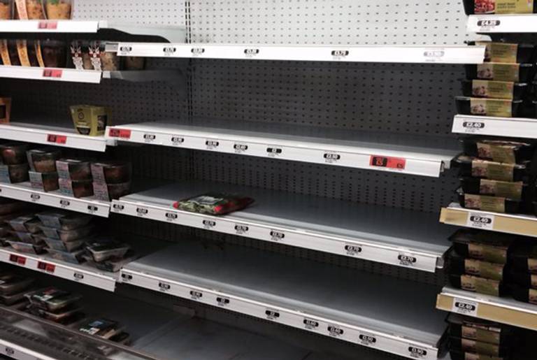 Empty kosher food shelves at U.K. supermarket Sainsbury's. (Colin J. Appleby/Facebook)