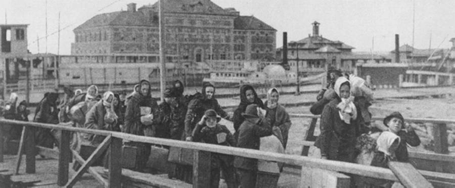 Immigrants arriving at Ellis Island, 1902. 
