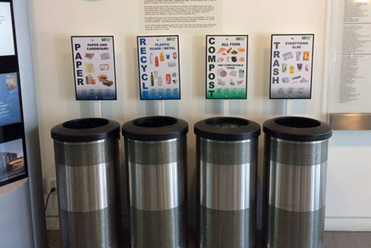 Recycling Bins at Westchester Reform Temple. (Photo courtesy Westchester Reform Temple of Scarsdale, New York)
