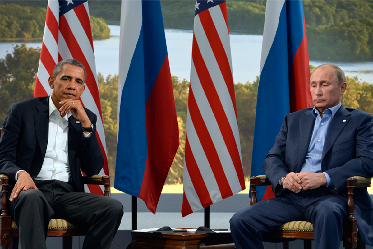 President Barack Obama and Russian President Vladimir Putin meet during the G8 summit in Northern Ireland on June 17, 2013.(JEWEL SAMAD/AFP/Getty Images)