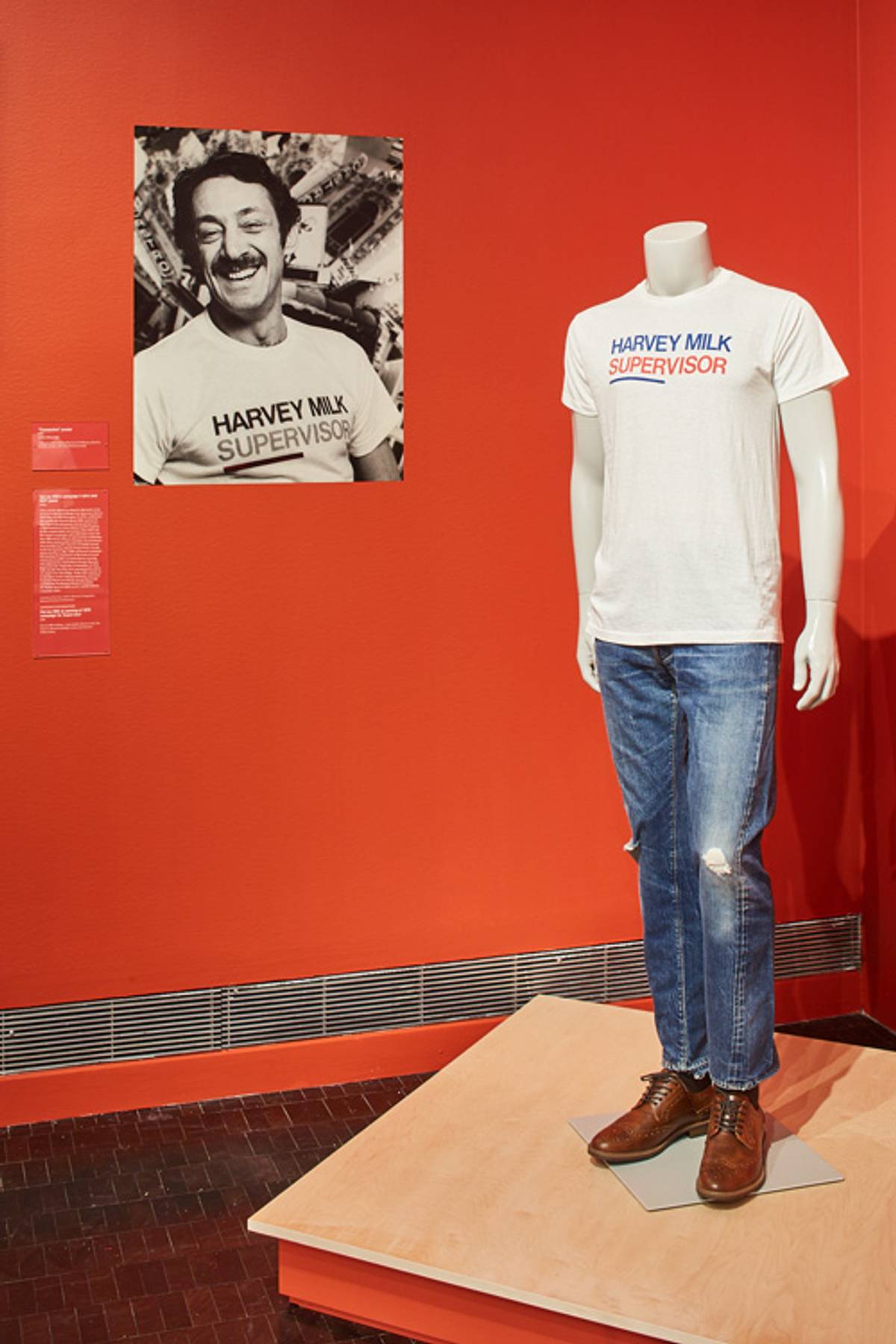 Harvey Milk’s campaign T-shirt and 501 ® jeans, 1970s (Levi Strauss & Co. Archives; photo: JKA Photography)