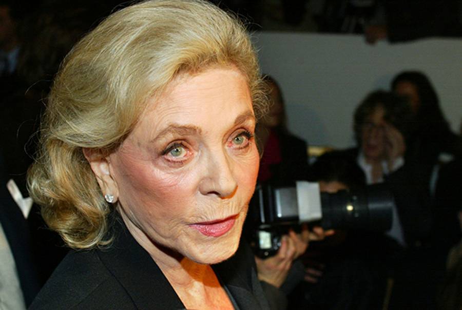 Lauren Bacall after the last ever haute couture show of French designer Yves Saint Laurent on January 22, 2002 in Paris. (JEAN-PIERRE MULLER/AFP/GettyImages)