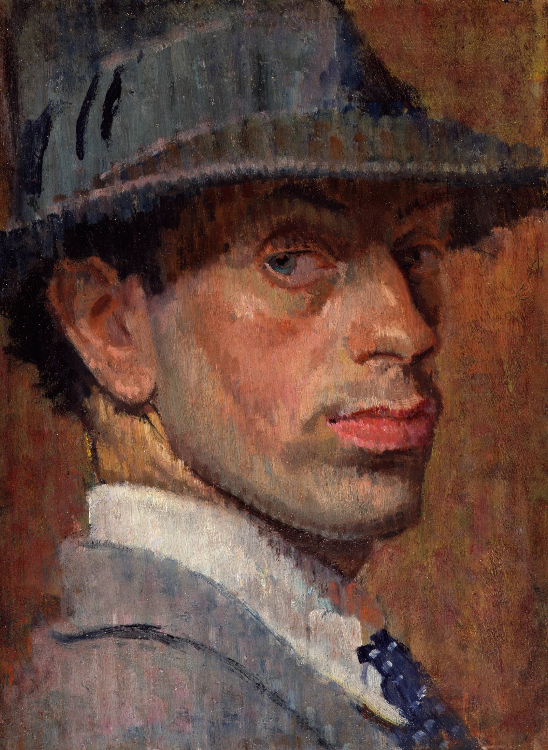 Isaac Rosenberg’s self-portrait, 1915, painted in the year he enlisted. Despite being a pacifist, he believed ‘we must all fight to get the trouble over.’

