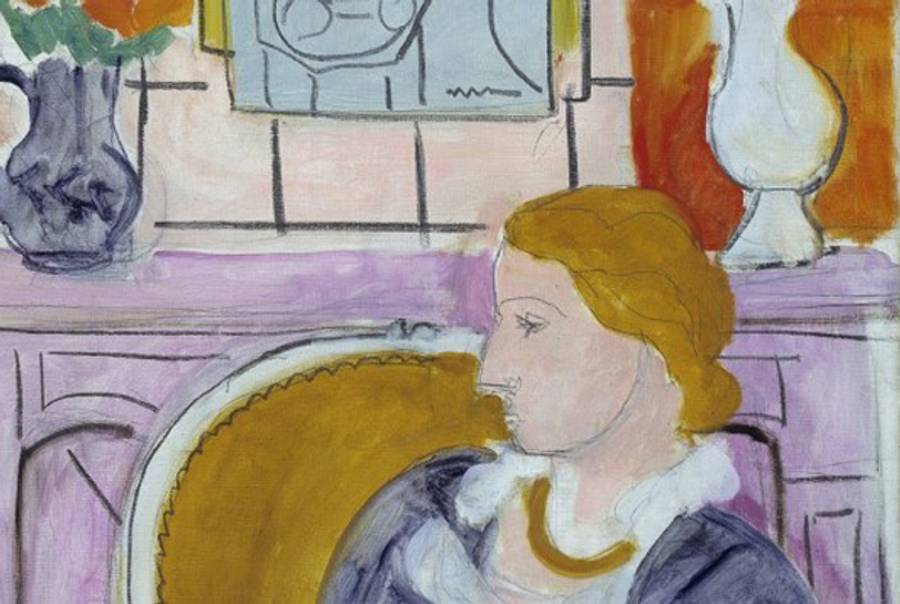 The painting "Woman in Blue in Front of a Fireplace," circa 1937 by Henry Matisse. (AP Photo/Oystein Thorvaldsen, Henie-Onstad Art Centre)