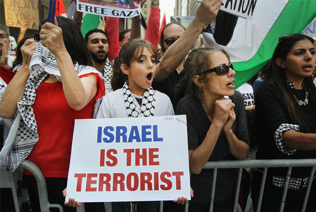 Pro-Palestinian demonstrators protest across the street from a pro-Israel rally on July 28, 2014 in Chicago. (Scott Olson/Getty Images)