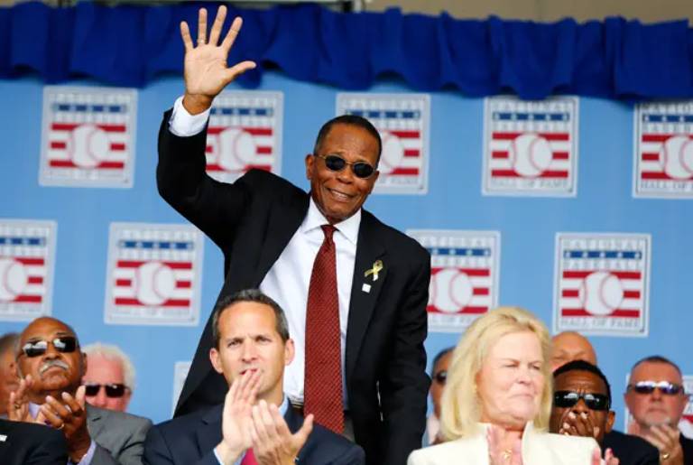 Hall of Famer Rod Carew is introduced during the Baseball Hall of Fame induction ceremony on July 27, 2014 in Cooperstown, New York.