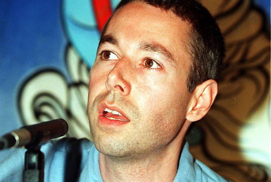Adam Yauch, of the 'Beastie Boys' band speaks at a press conference June 13, 1998, prior to the Tibet Freedom concert at Robert F. Kennedy Stadium in Washington, D.C.(Stephen Jaffee/AFP/Getty Images)