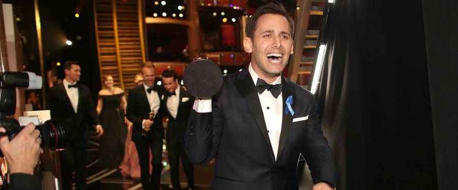 Songwriter Benj Pasek after winning the Best Original Song Oscar for 'City of Stars' backstage during the 89th Annual Academy Awards at Hollywood & Highland Center on February 26, 2017 in Hollywood, California.