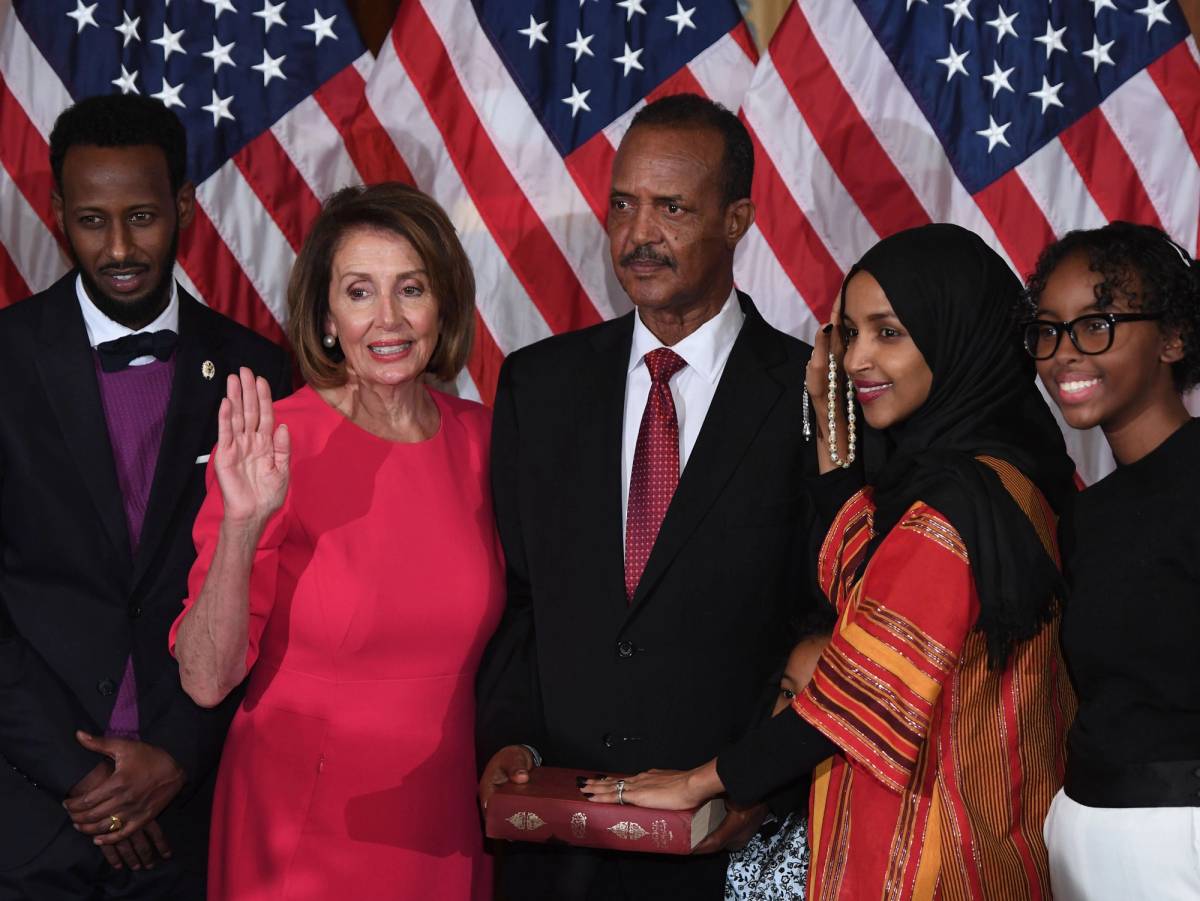 Rep. Ilhan Omar's father, Nur Said, center, at the swearing-in ceremony at the start of the 116th Congress, U.S. Capitol, Washington, D.C., Jan. 3, 2019