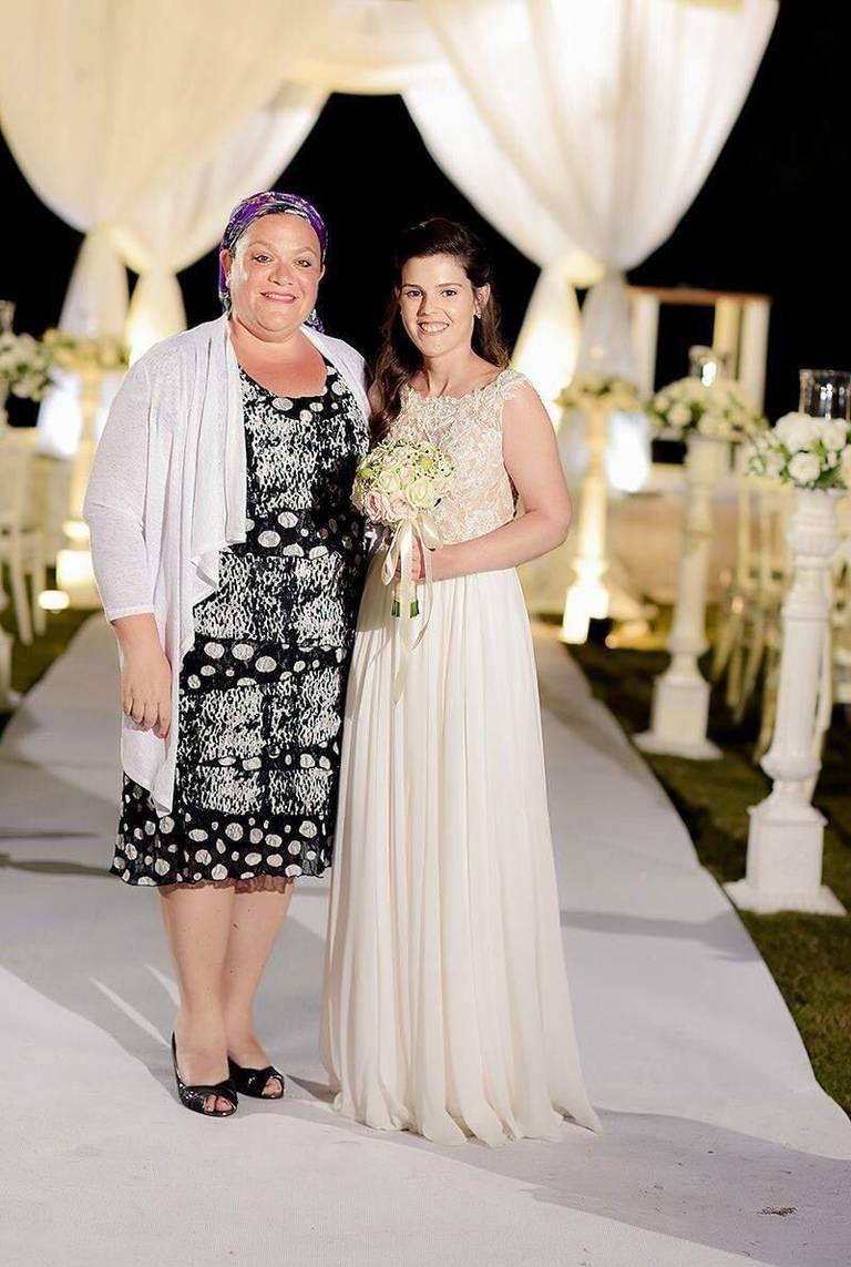 Esther Lever with Einat Zinger on her wedding day, 2016. The two remain friends after Lever donated her bone marrow to Zinger in 2006.