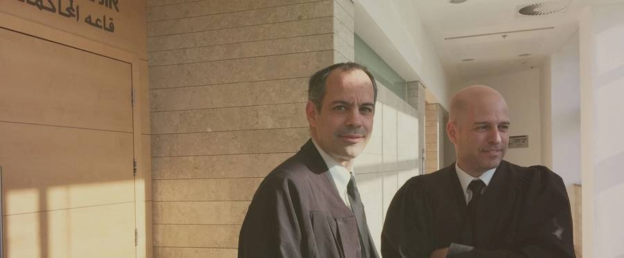 Attorney Adi Keidar (left) with his colleague attorney Chai Haber, December 29, 2015. 