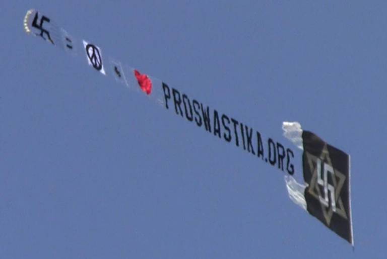 The Raelian swastika flies over New York(photo credit: via Corey Kilgannon's Twitter)