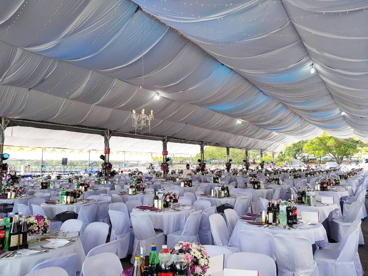 Tables set for a Seder hosted by Chabad in Thailand