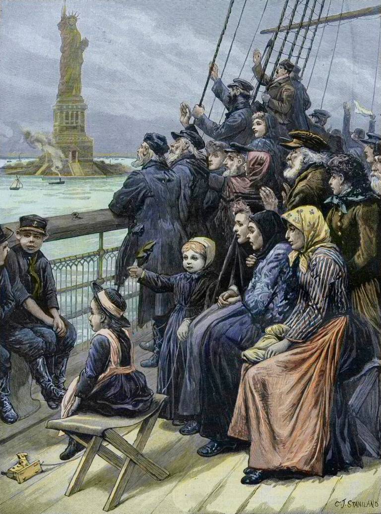 Charles Joseph Staniland, engraving of Jewish immigrants arriving in New York, 1892