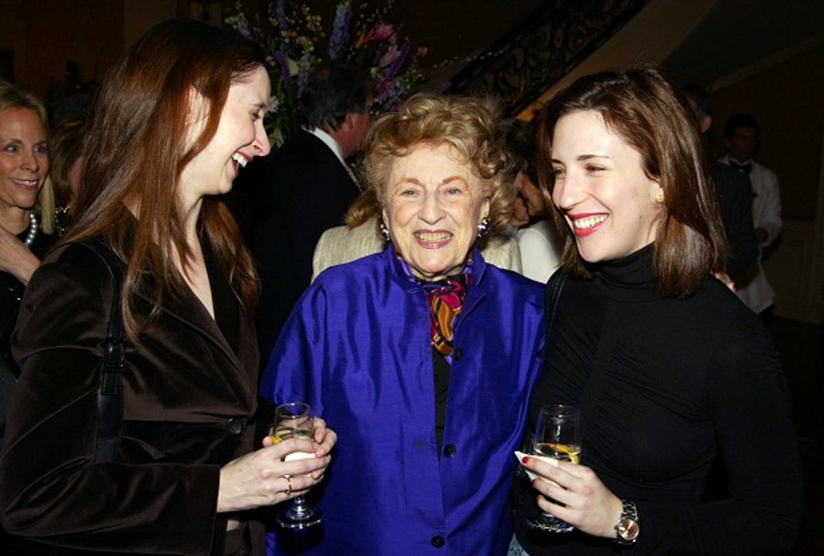 ) 'The Nannies' Nicola Kraus and Emma McLaughlin pose with Bel Kaufman (C) during Marymount Manhattan Writing Center Anniversary Party on March 12, 2003 in New York City. (Getty Images)