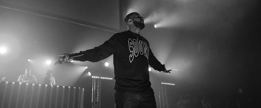Drake performs on stage at Gucci and Friends Homecoming Concert at Fox Theatre in Atlanta, Georgia, July 22, 2016. Note: Image has been converted to black and white)