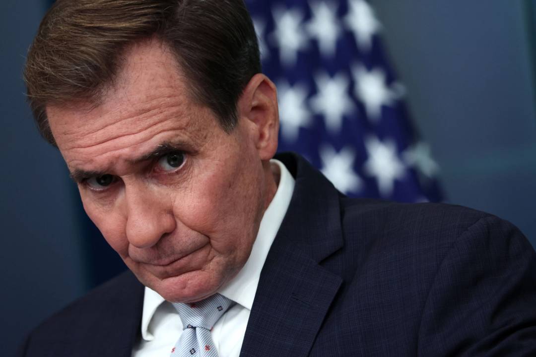 John Kirby, coordinator for strategic communications at the National Security Council, speaks during the daily press briefing at the White House on Nov. 7, 2023. Kirby spoke about the Israel-Hamas war and discussed the arrival of humanitarian aid to assist civilians.