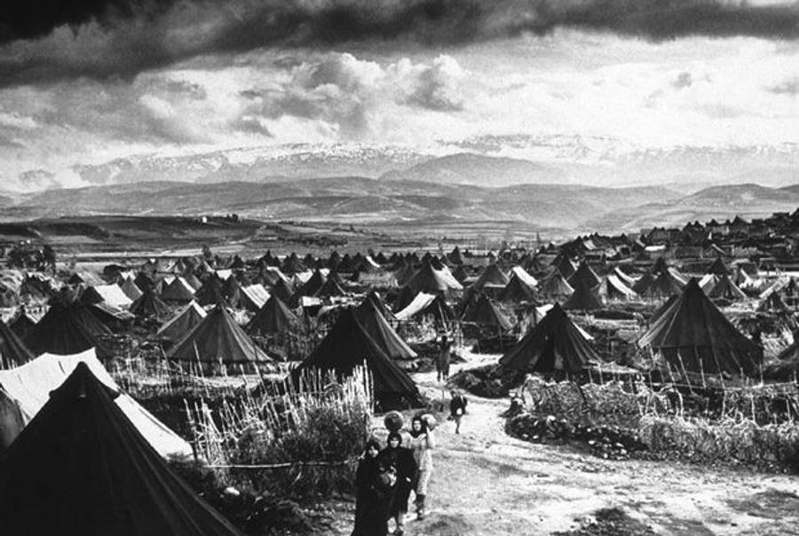 Palestinian refugees at the Nahr al-Bared Camp in northern Lebanon, winter 1955.