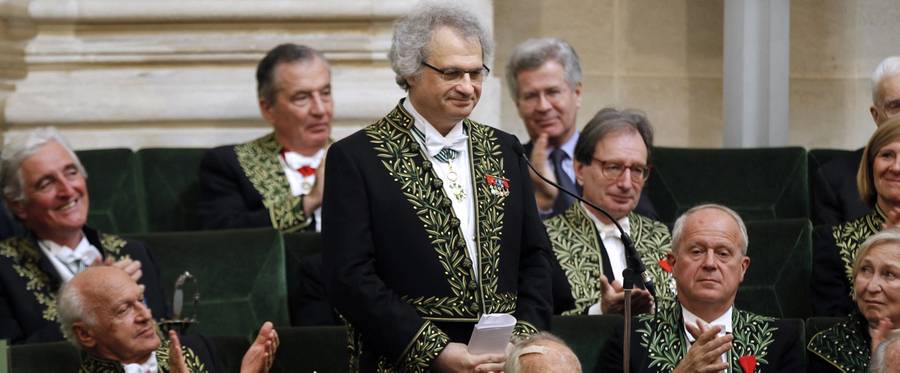 French-Lebanese writer Amin Maalouf at the Institut de France in Paris during a ceremony on June 14, 2012, to mark his new membership in the Academie Francaise. 