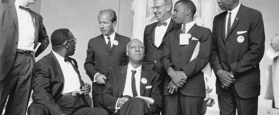 Leaders of the Civil Rights March on Washington, D.C; A. Philip Randolph, seated center, August, 1963.
