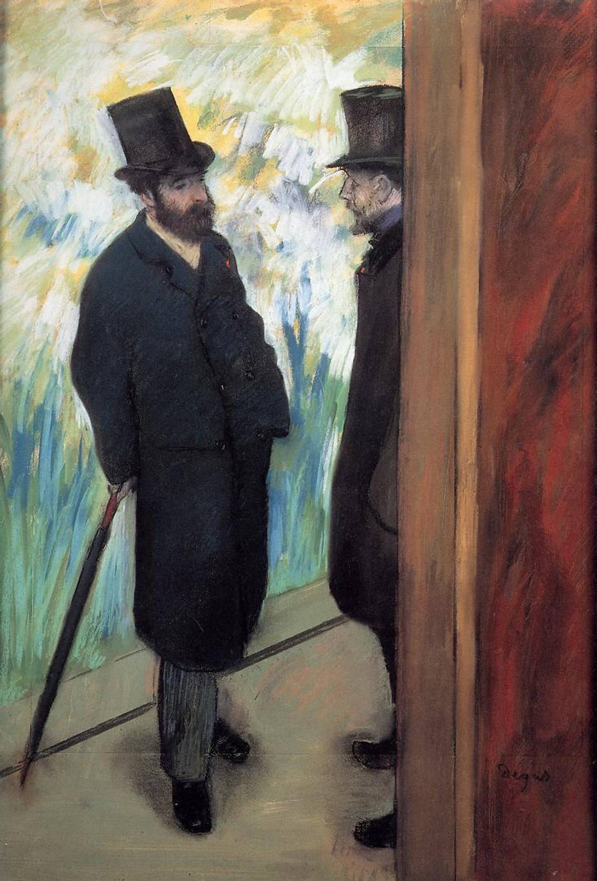 Edgar Degas: ‘Ludovic Halevy et Albert Boulanger-Cavé dans les coulisses de l’Opéra,’ 1879 (Musée d’Orsay, Paris)