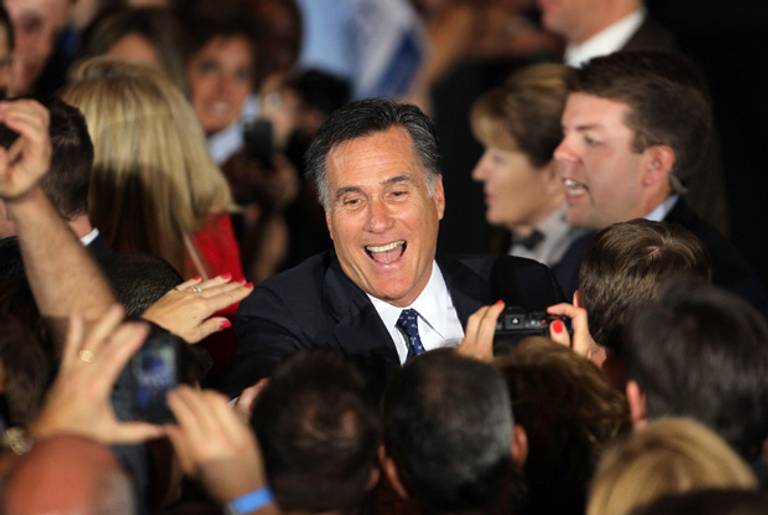 Mitt Romney, victorious last night.(Scott Olson/Getty Images)