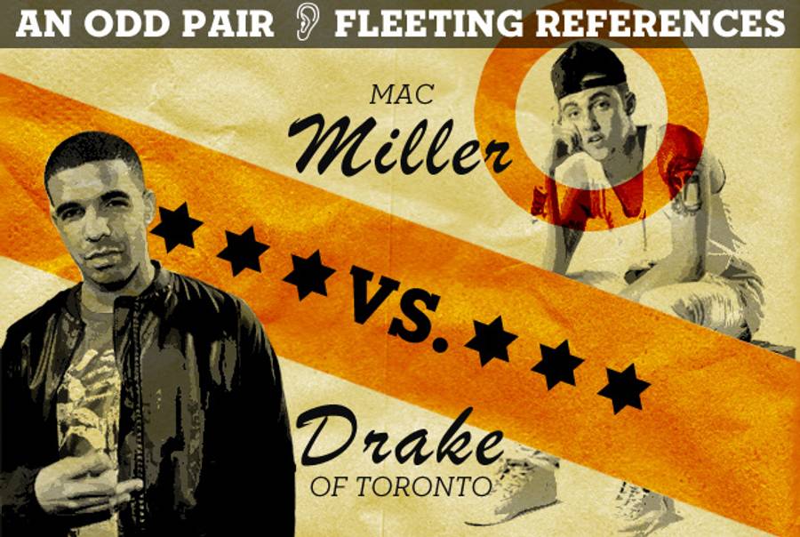 Drake and Mac Miller.(Illustration: Tablet Magazine; Drake photo: George Pimentel/Getty Images; Miller photo: courtesy Rostrum Records.)