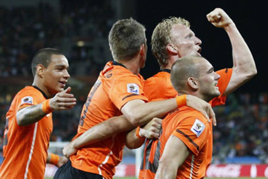 The Dutch team celebrates. Go Orange!(Thomas Coex/AFP/Getty Images)