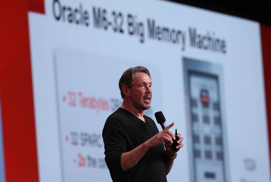 Oracle CEO Larry Ellison delivers a keynote address during the 2013 Oracle Open World conference on September 22, 2013 in San Francisco, California. (Justin Sullivan/Getty Images)