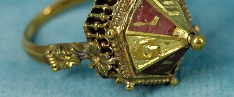 Jewish wedding ring. Chased and enameled gold and filigrees, early 14th century, found at Colmar (Alsace, France) in 1863.