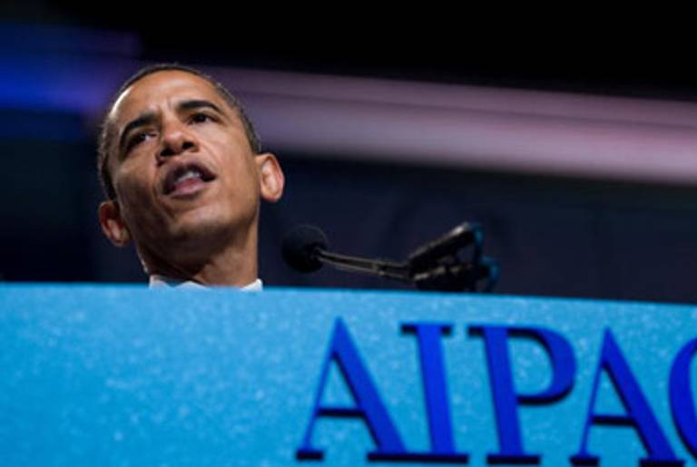 Obama at an AIPAC conference last year.(Nicholas Kamm/AFP/Getty Images)