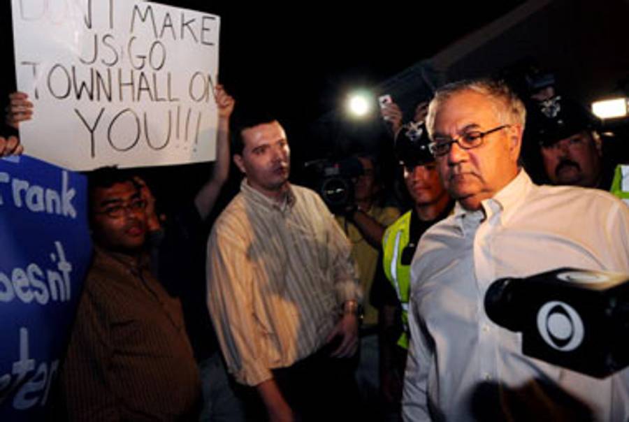 Barney Frank leaving a town-hall meeting on health-care reform this week.(Darren McCollester/Getty Images)