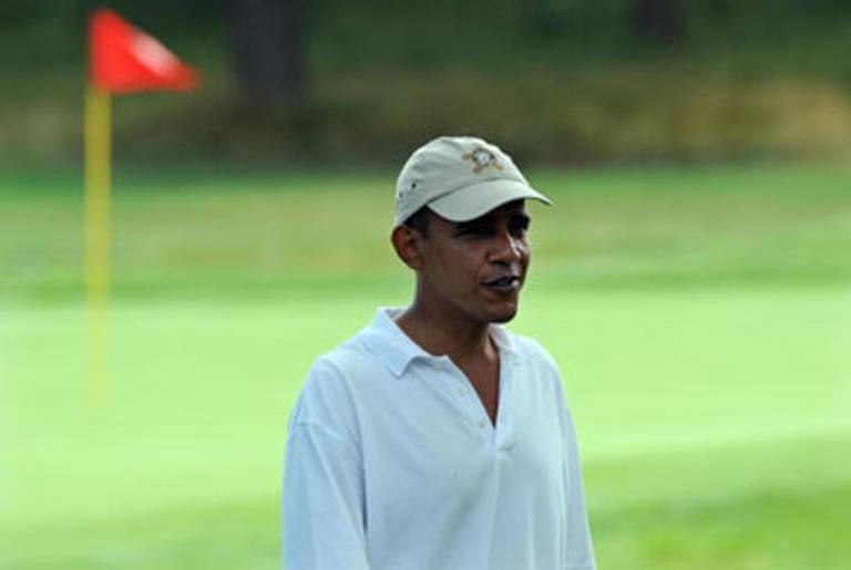 Obama golfing on Martha’s Vineyard today.(Jewel Samad/AFP/Getty Images)