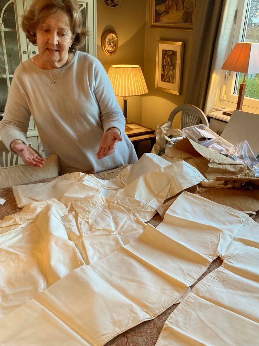 Liv London, in her home in Oslo, explains how traditional shrouds are made