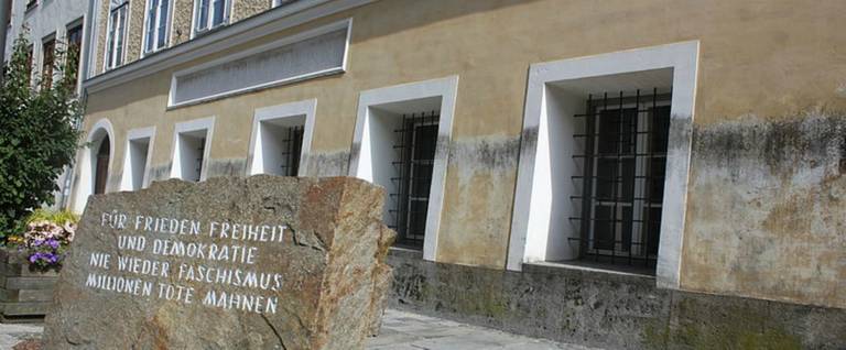A memorial stone outside Adolf Hitler's birthplace in Braunau Am Inn, Austria. 