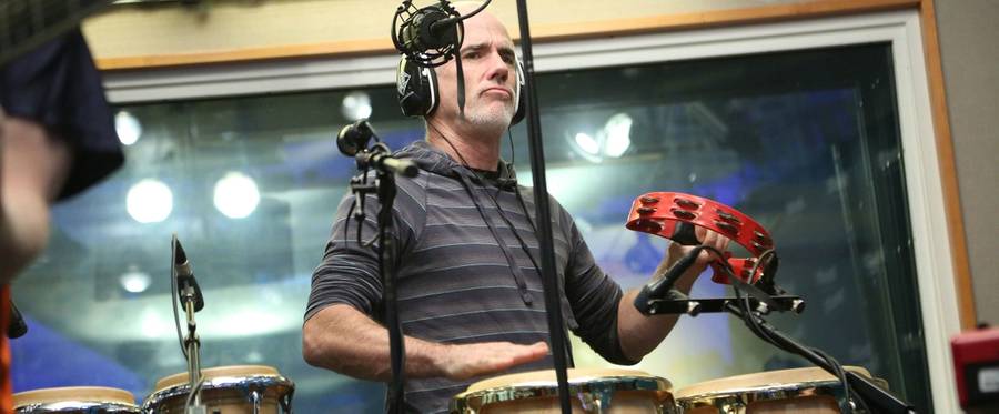 Michael Travis of The String Cheese Incident performs on SiriusXM's Jam ON Channel at SiriusXM Studios on November 12, 2014 in New York City. 
