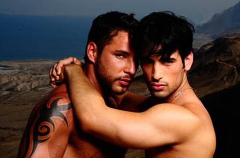 Jonathan Agassi and Natan Shalev at the Dead Sea in Men of Israel