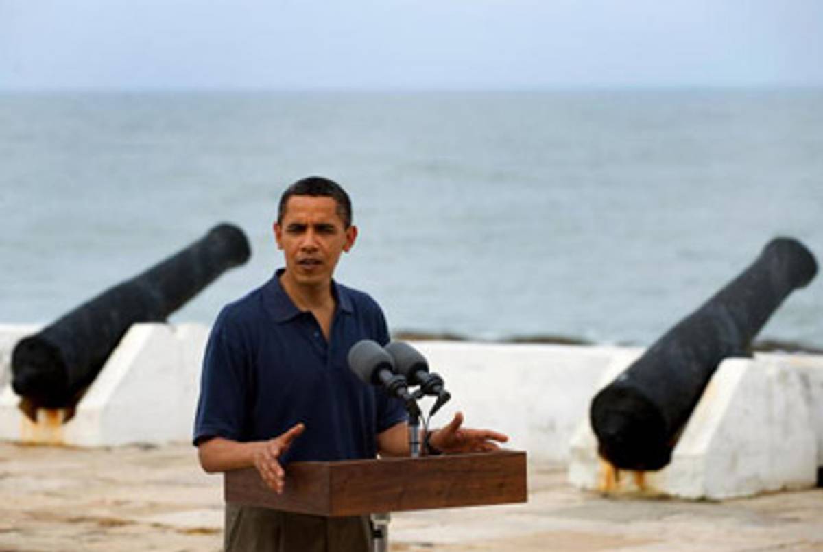 Obama speaking Saturday at Cape Coast Castle, a former slave-trading fort in Ghana.(Saul Loeb/AFP/Getty Images)