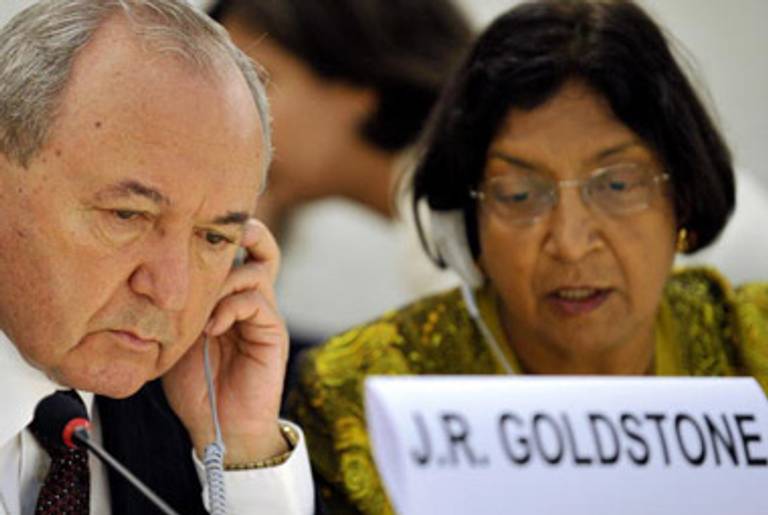 Goldstone at the U.N. Human Rights Council in Geneva last month.(Fabrice Coffrini/AFP/Getty Images)