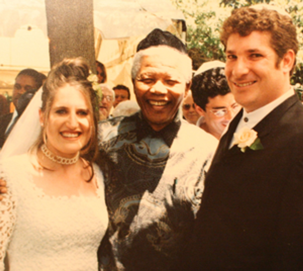 Jerome and Jacky Chaskalson at their wedding, pictured with Nelson Mandela. (Courtesy of Jerome Chaskalson)